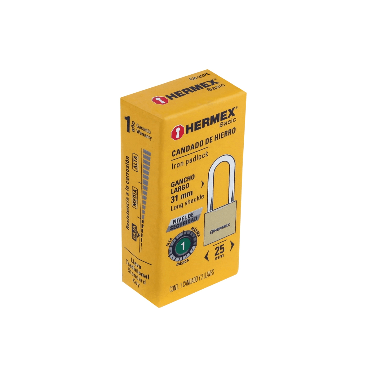 Candado de hierro color latón 25 mm Hermex6