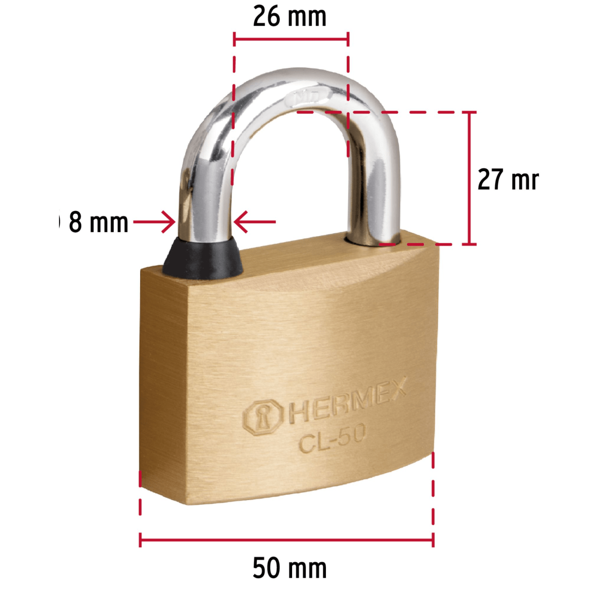 Candado de latón 50 mm gancho corto, Hermex3