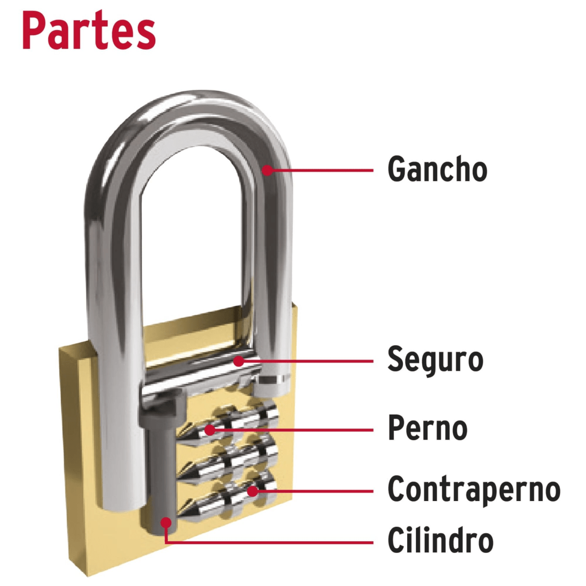 Candado de latón 50 mm gancho corto, llave de puntos, Hermex2
