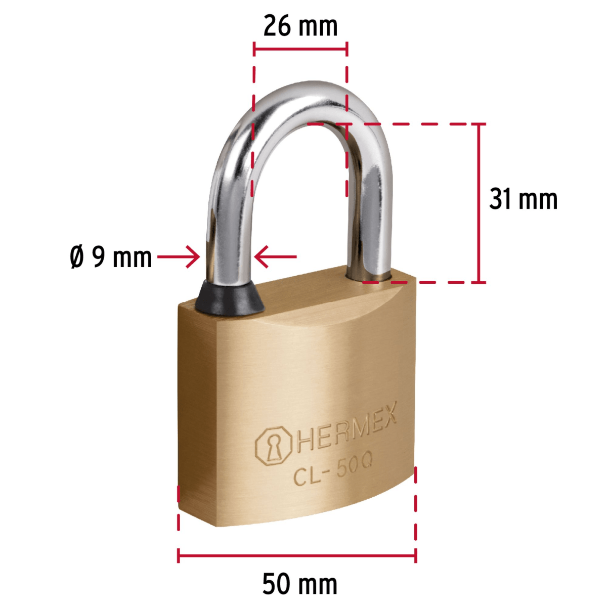 Candado de latón 50 mm gancho corto, llave de puntos, Hermex3