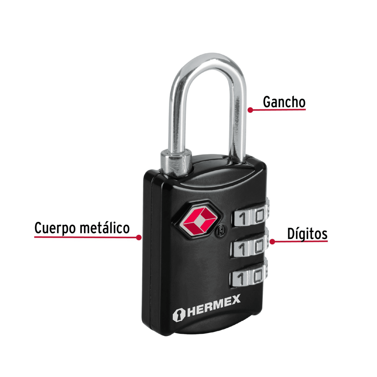 Candado de maleta candado con clave de combinación 27mm Hermex3