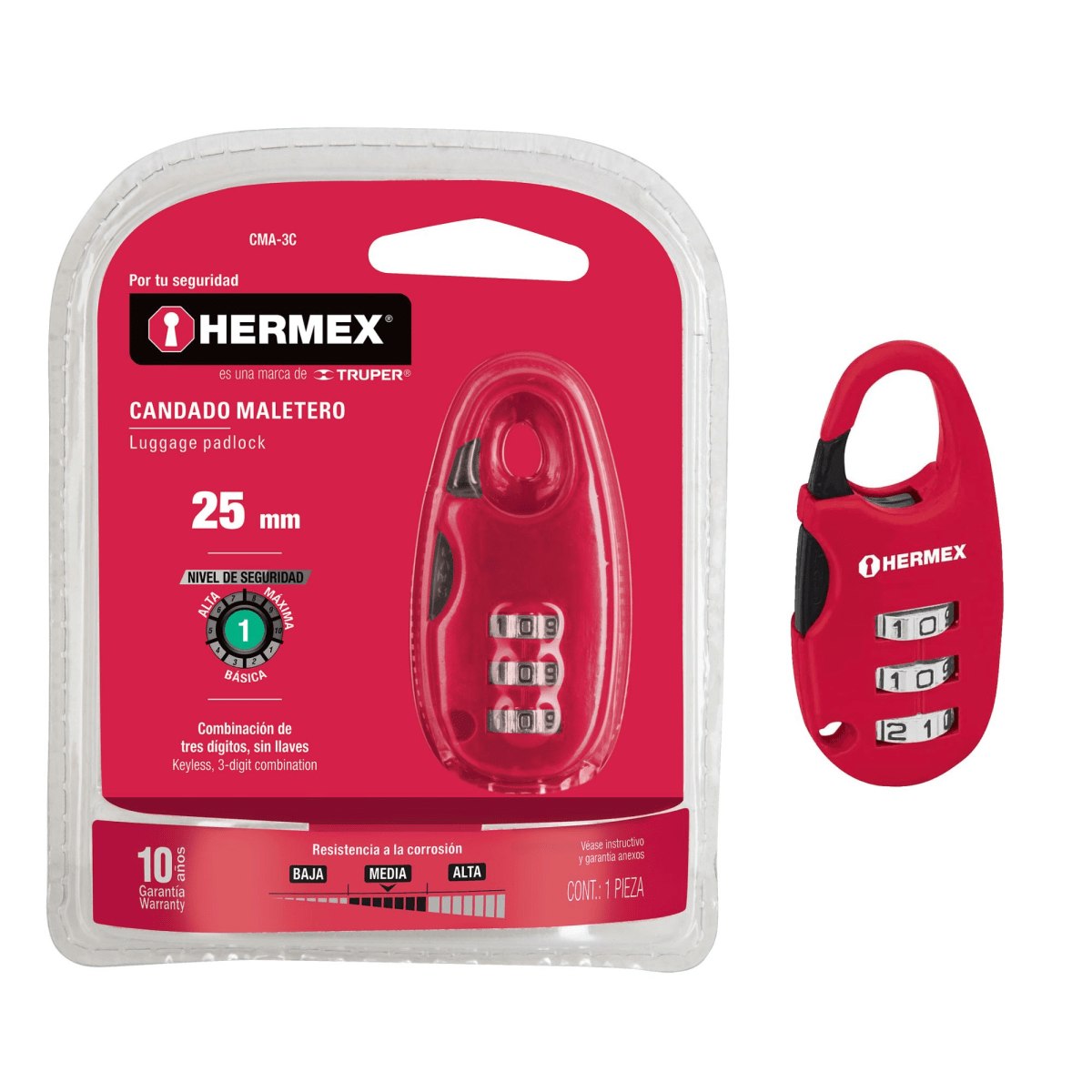 Candado maletero con clave 3 dijitos Hermex6
