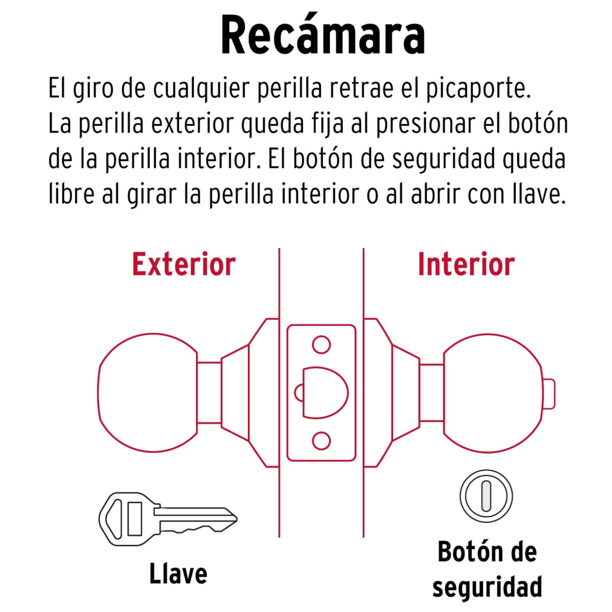 Cerradura  chapa bola para recámara, cromo mate Hermex4