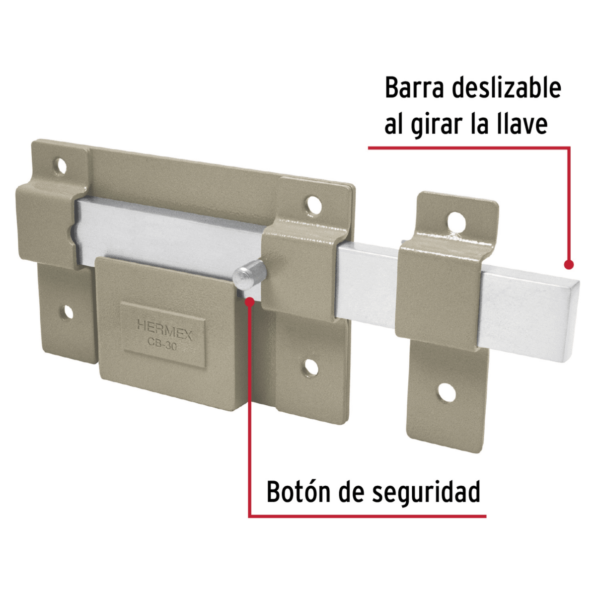 Cerradura de barra fija cilindro exterior Hermex2