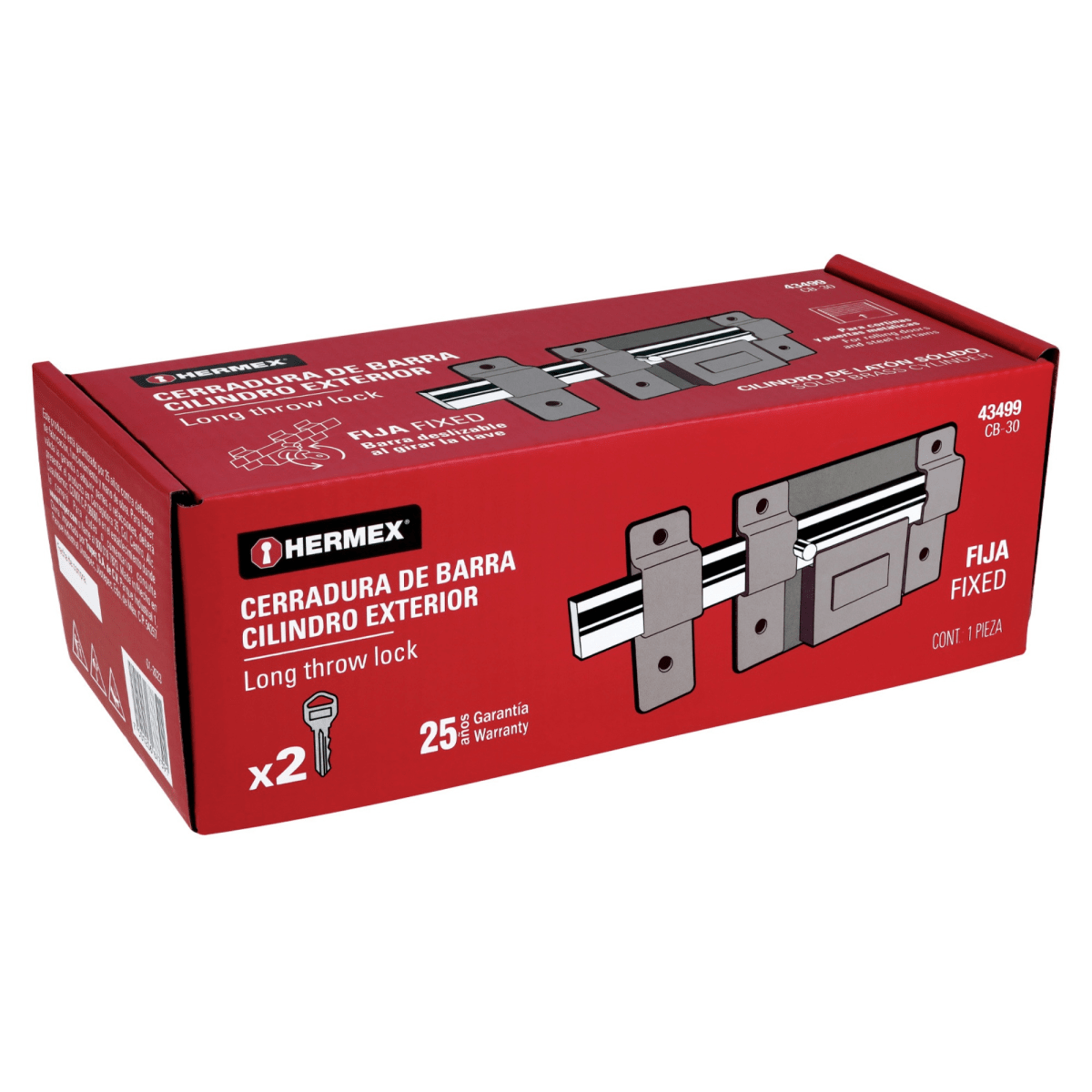 Cerradura de barra fija cilindro exterior Hermex6