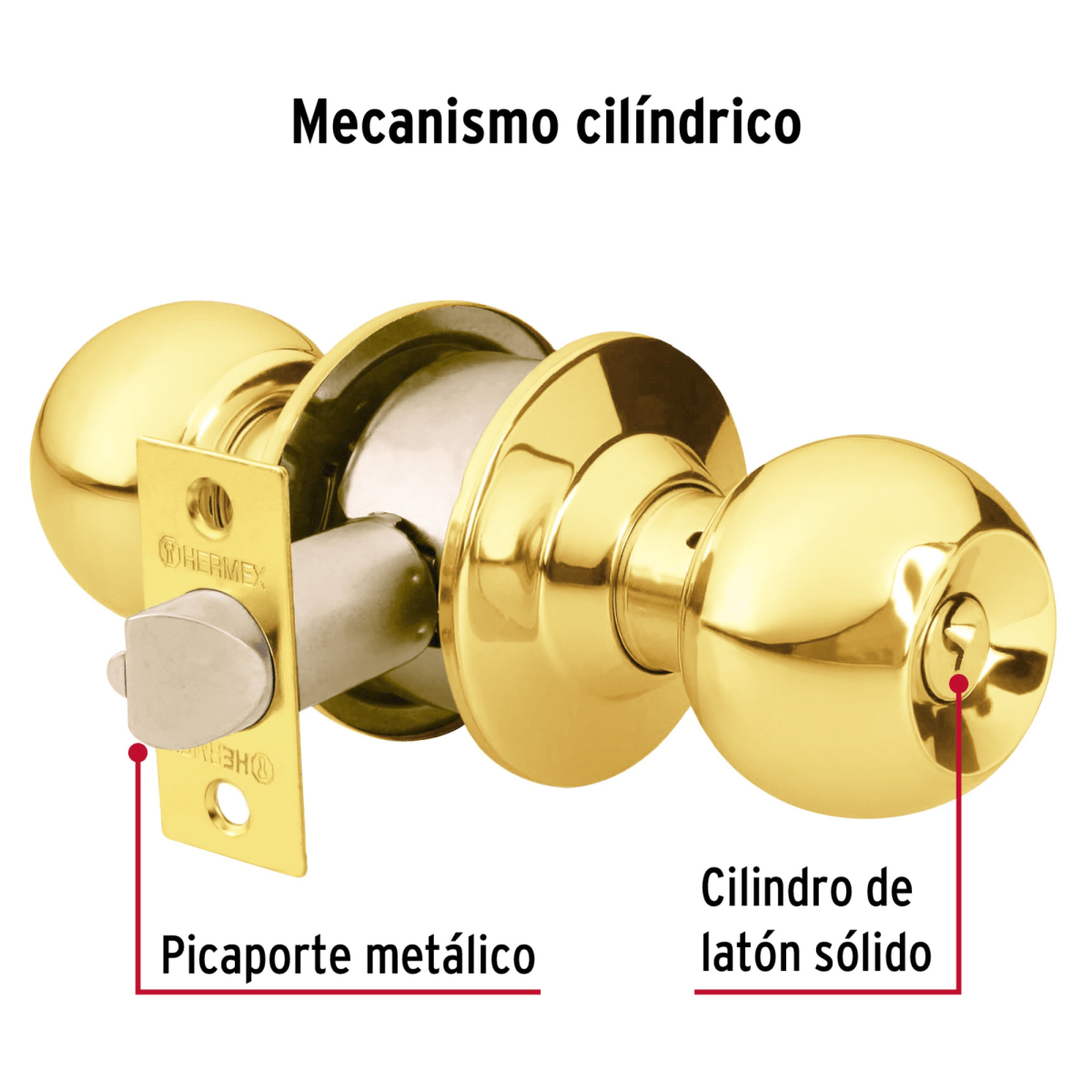 Cerradura de Pomo chapa bola dorada Hermex2