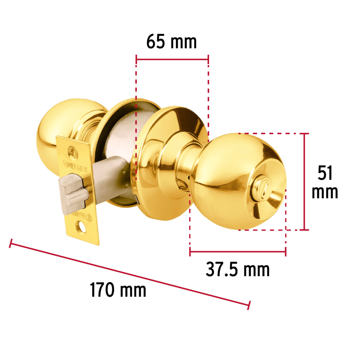 Cerradura de Pomo chapa bola dorada Hermex3