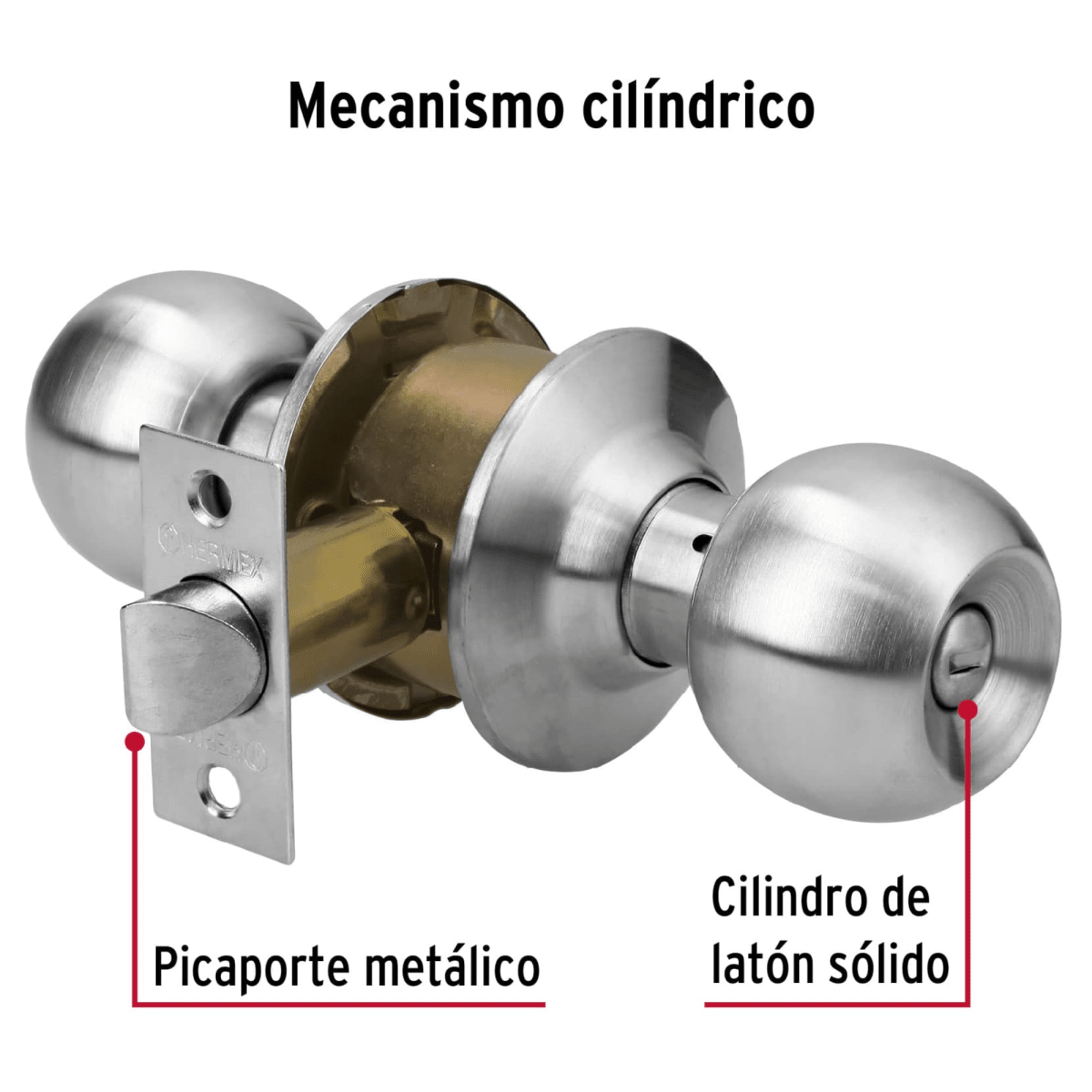 Cerradura  chapa bola para baño, cromo mate Hermex2
