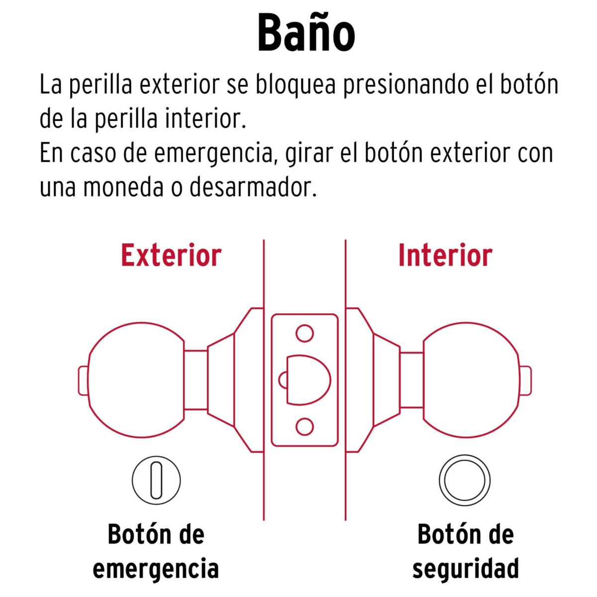 Cerradura  chapa bola para baño, cromo mate Hermex4