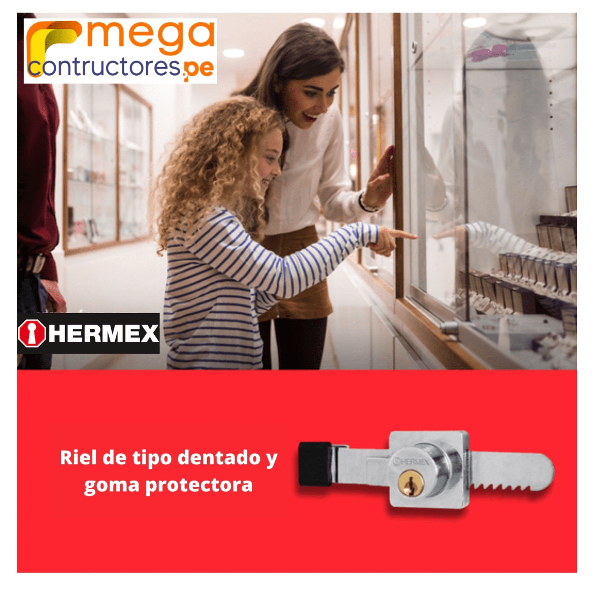 Cerradura para vitrina 6 mm, tipo serrucho - HERMEX2