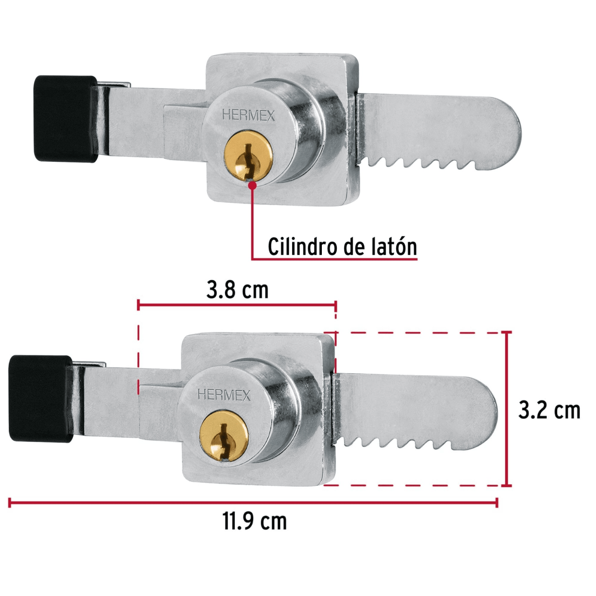 Cerradura para vitrina 6 mm, tipo serrucho - HERMEX3