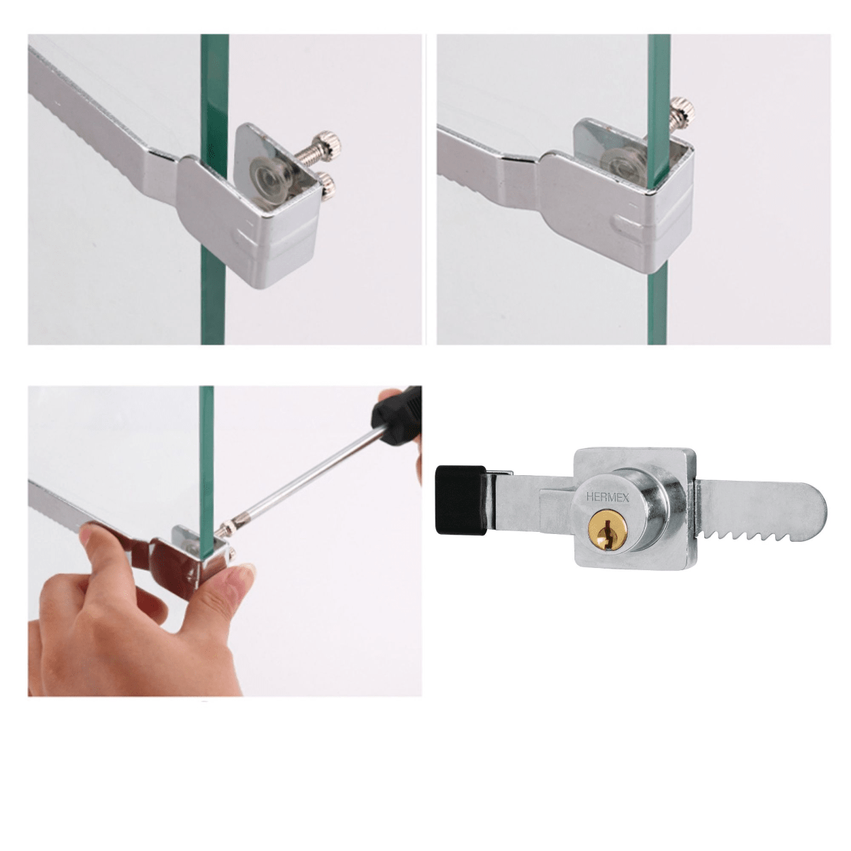 Cerradura para vitrina 6 mm, tipo serrucho - HERMEX4