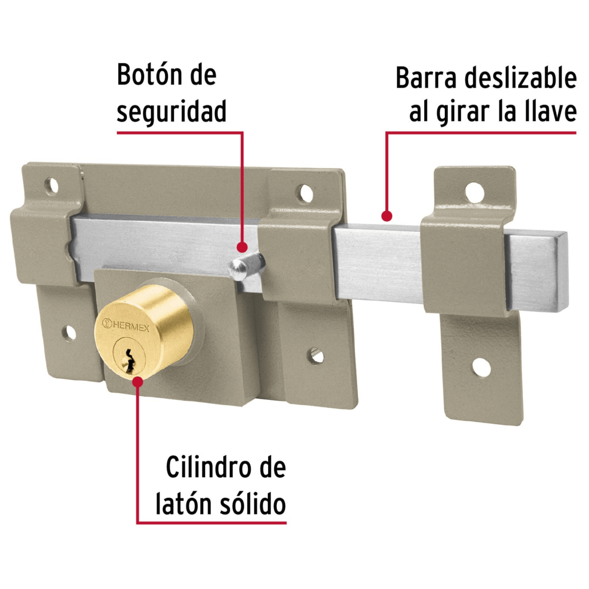 Chapa cerradura de barra libre Hermex3