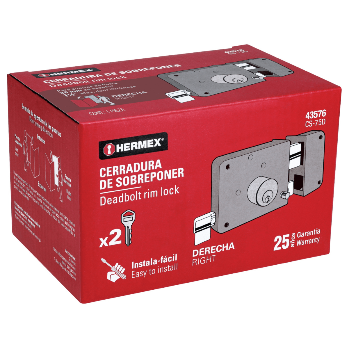 Chapa Cerradura derecho sobreponer Hermex7