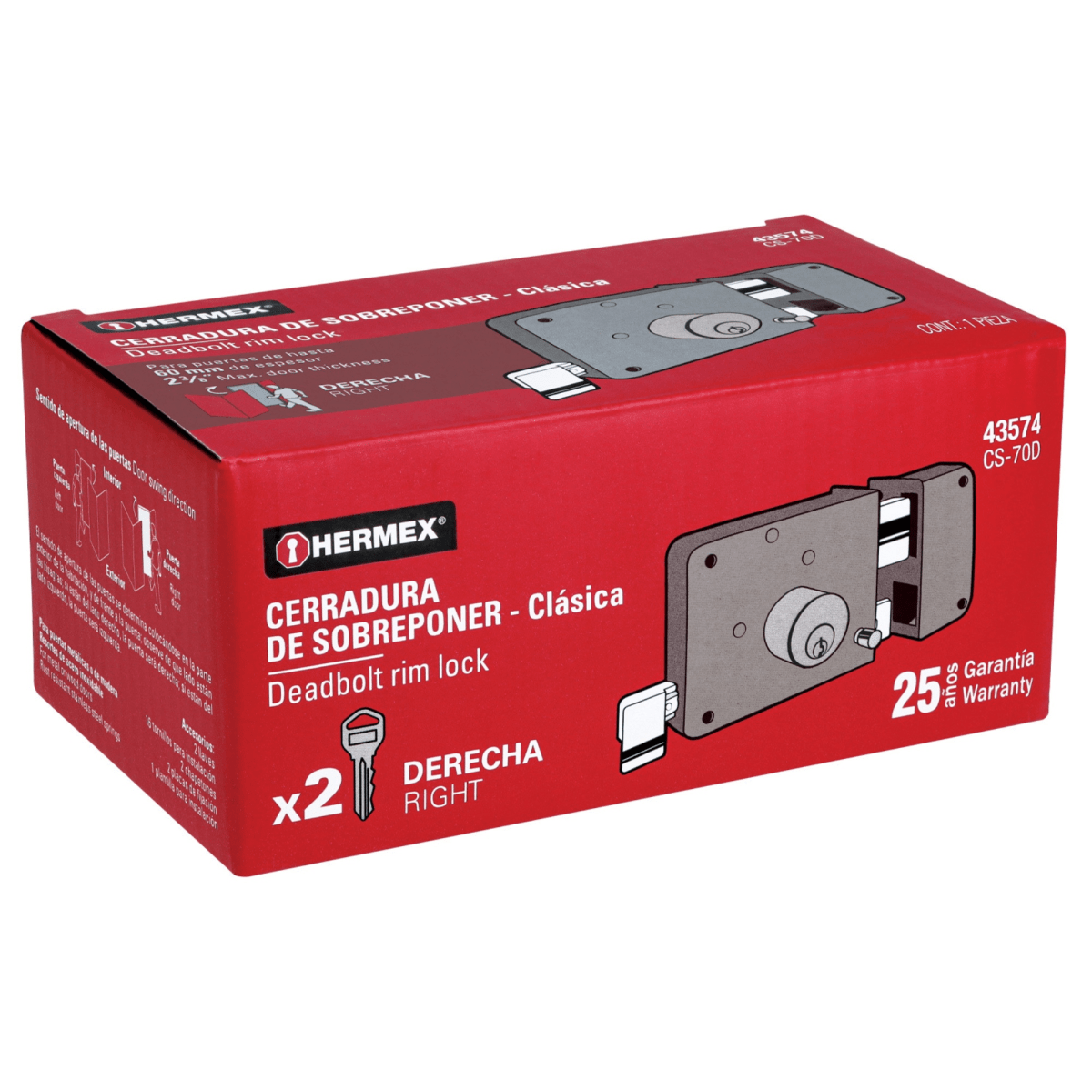 Chapa Cerradura derecho sobreponer Hermex 435747