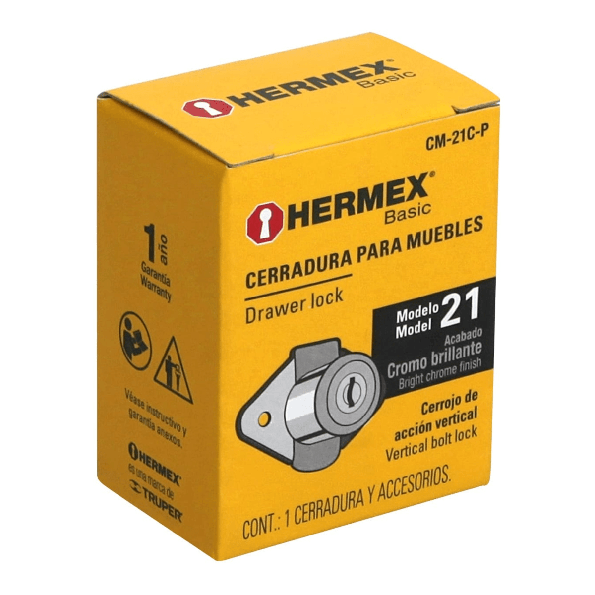 Chapa Cerradura para mueble cromo Hermex6