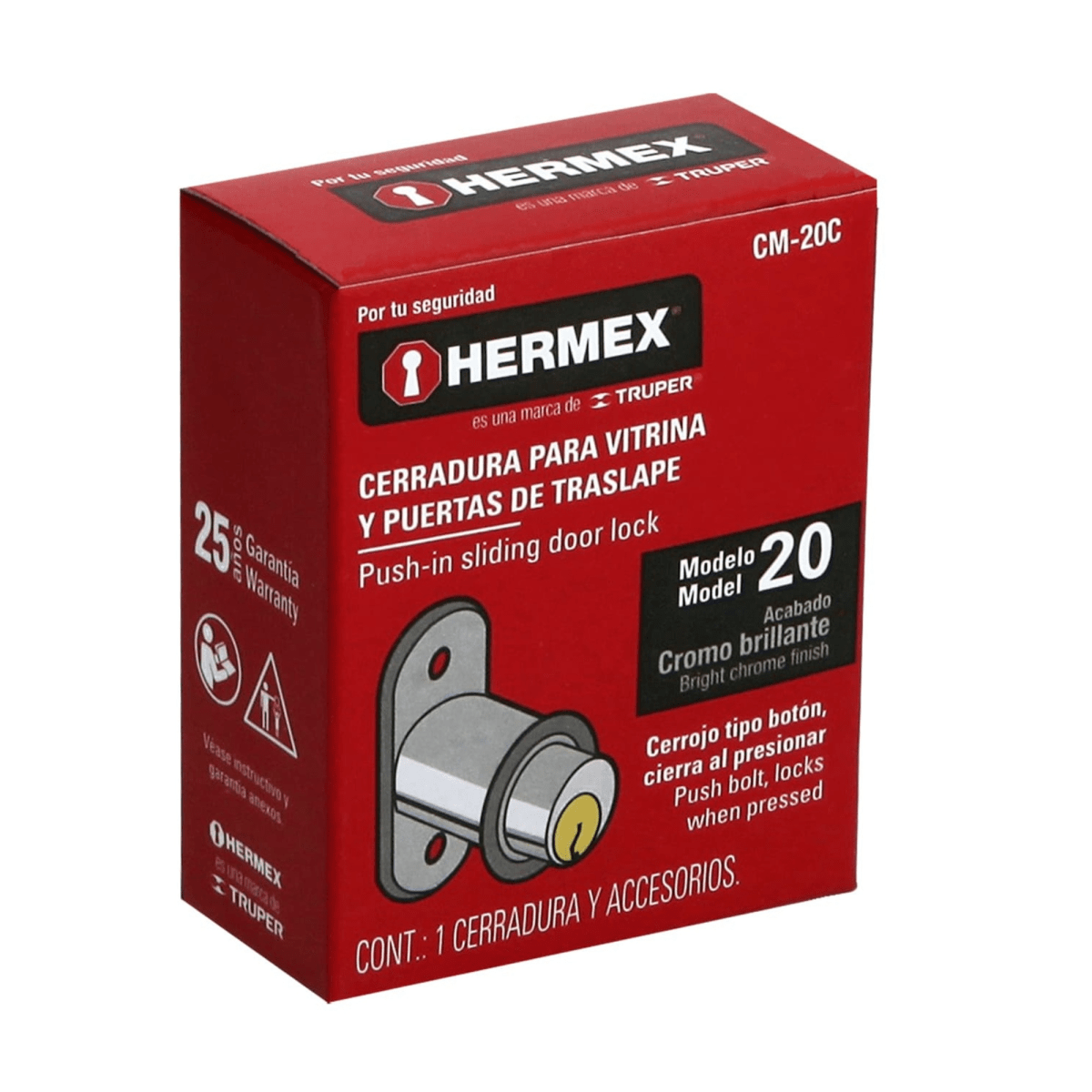 Chapa Cerradura para mueble modelo 20 cromo Hermex6