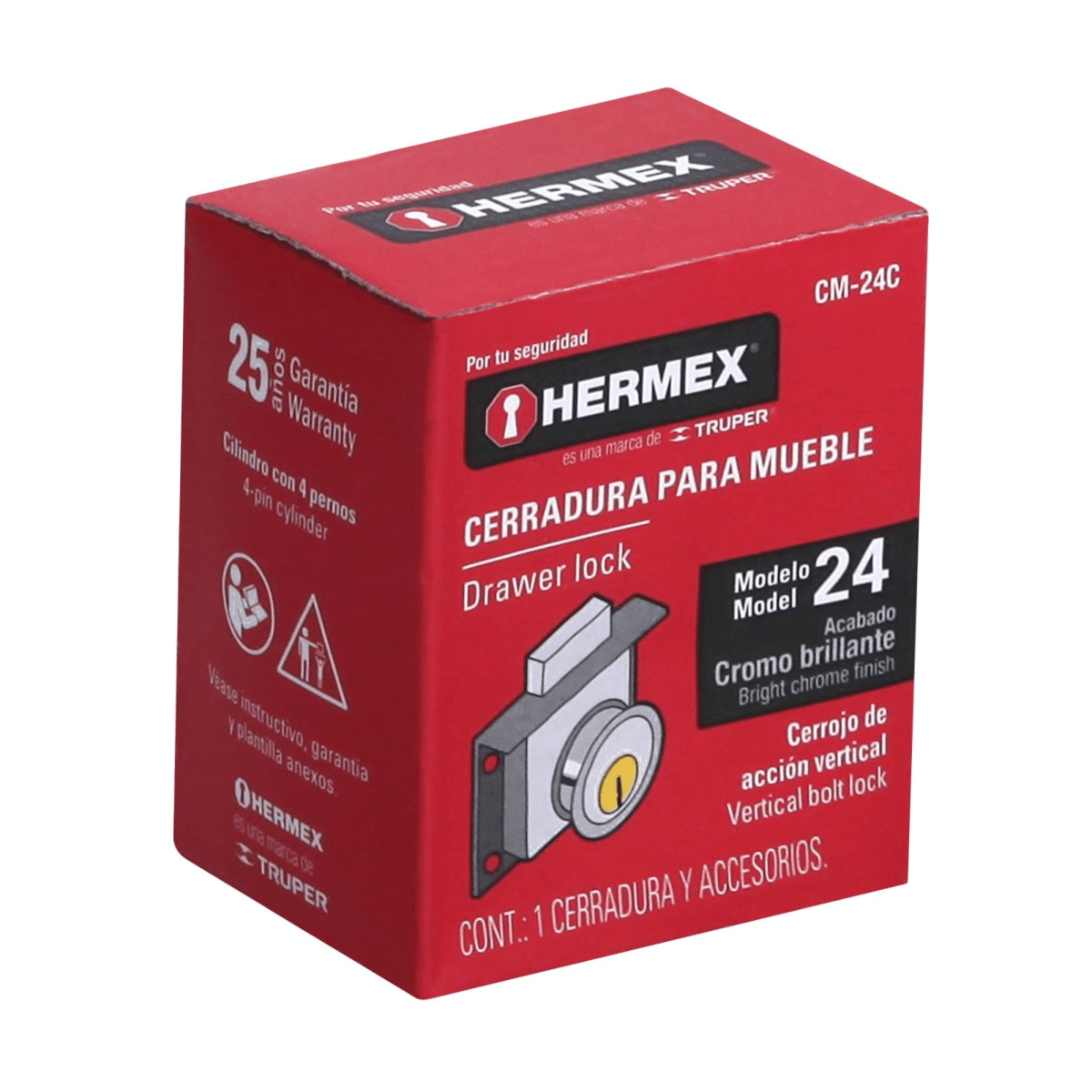 Chapa Cerradura para mueble modelo 24 cromo Hermex5