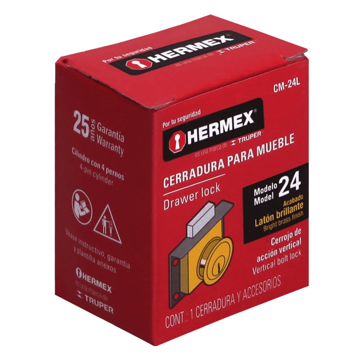 Chapa Cerradura para mueble modelo 24 laton Hermex5