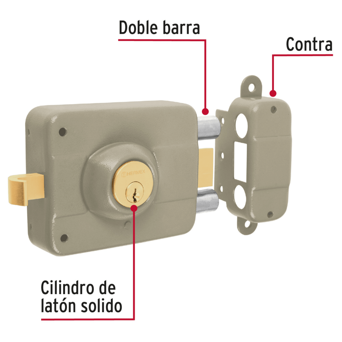 Chapa Cerradura sobreponer derecha doble Hermex2