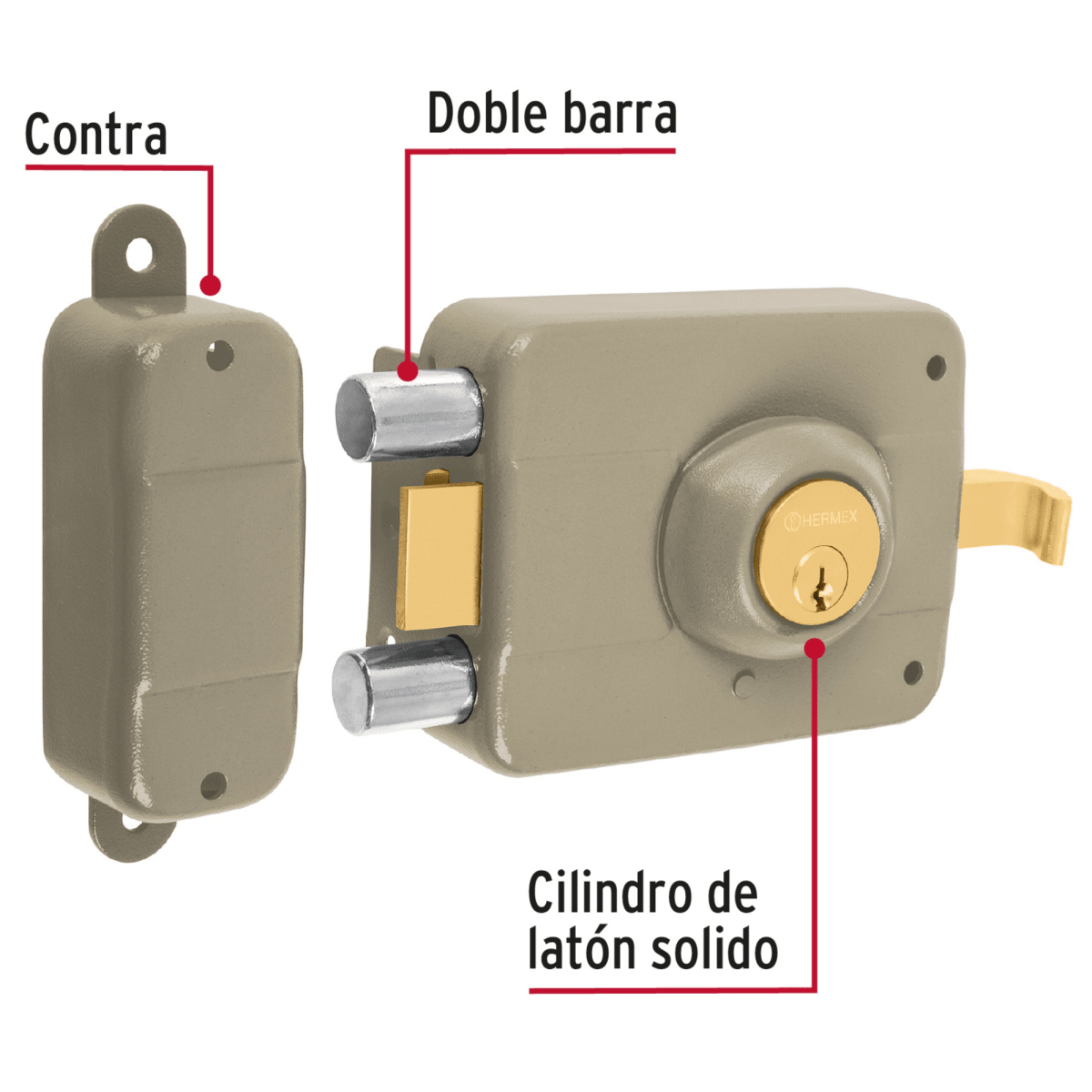 chapa Cerradura sobreponer izq doble Hermex Truper3