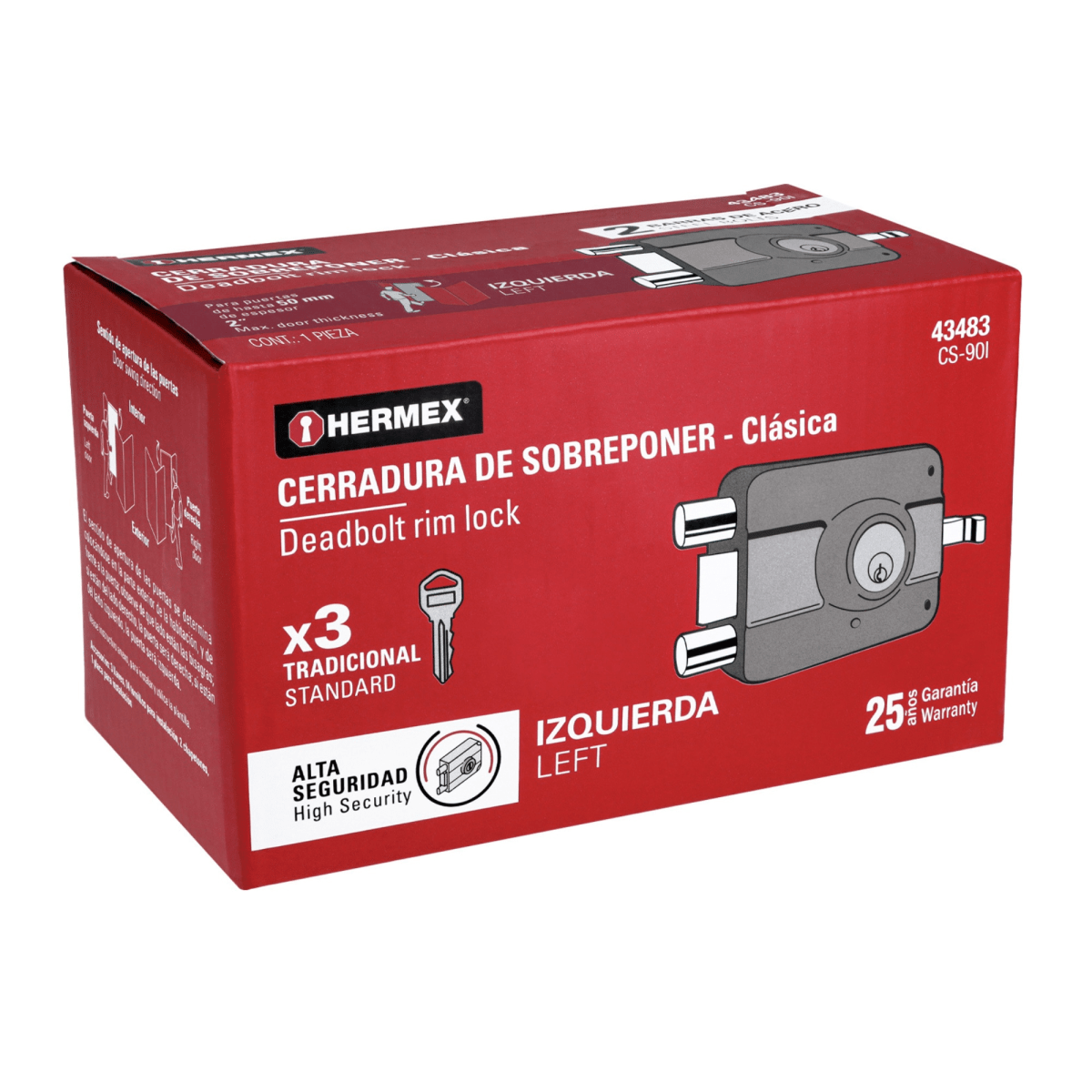 chapa Cerradura sobreponer izq doble Hermex Truper6