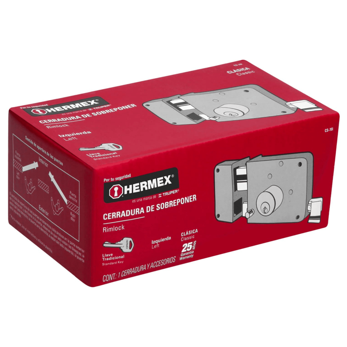 Chapa Cerradura sobreponer izquierda clásica Hermex7