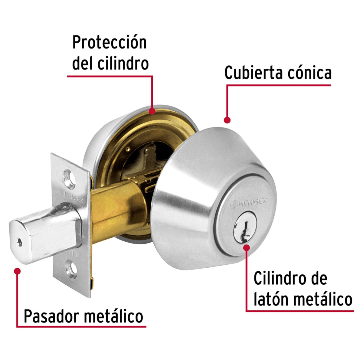 Chapa Cerrojo cromo mate llave tradicional Hermex2