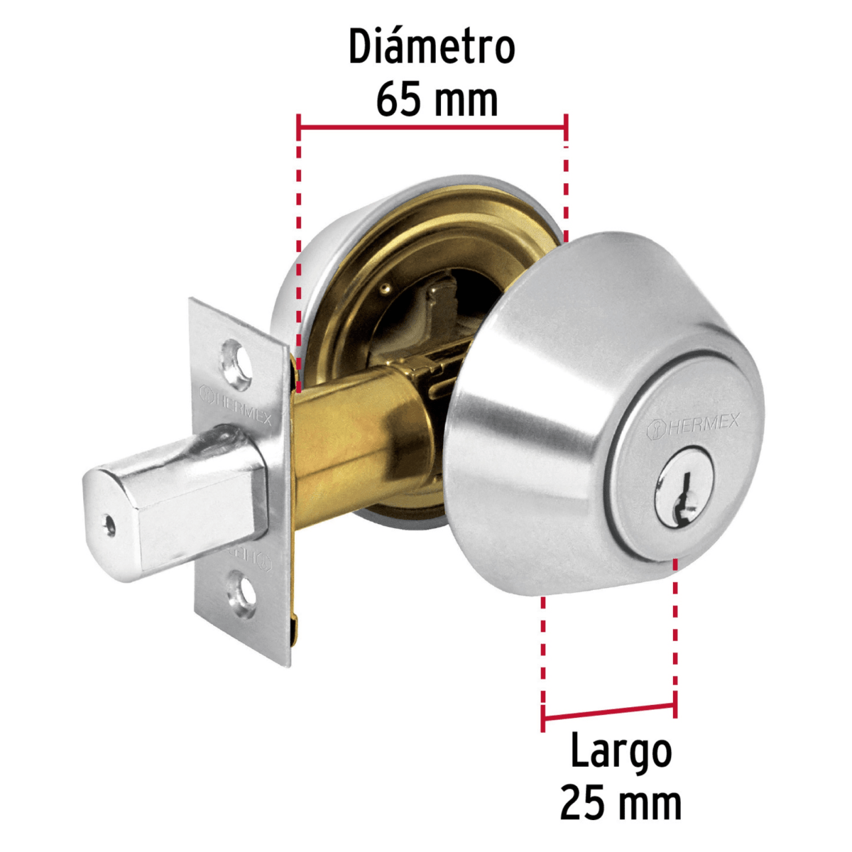 Chapa Cerrojo cromo mate llave tradicional Hermex3