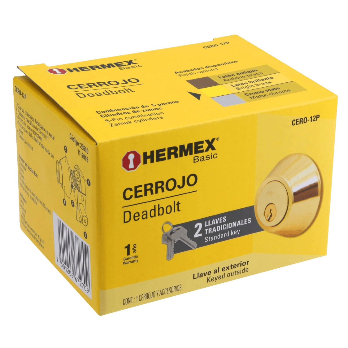 Chapa cerrojo dorado brillante Hermex6