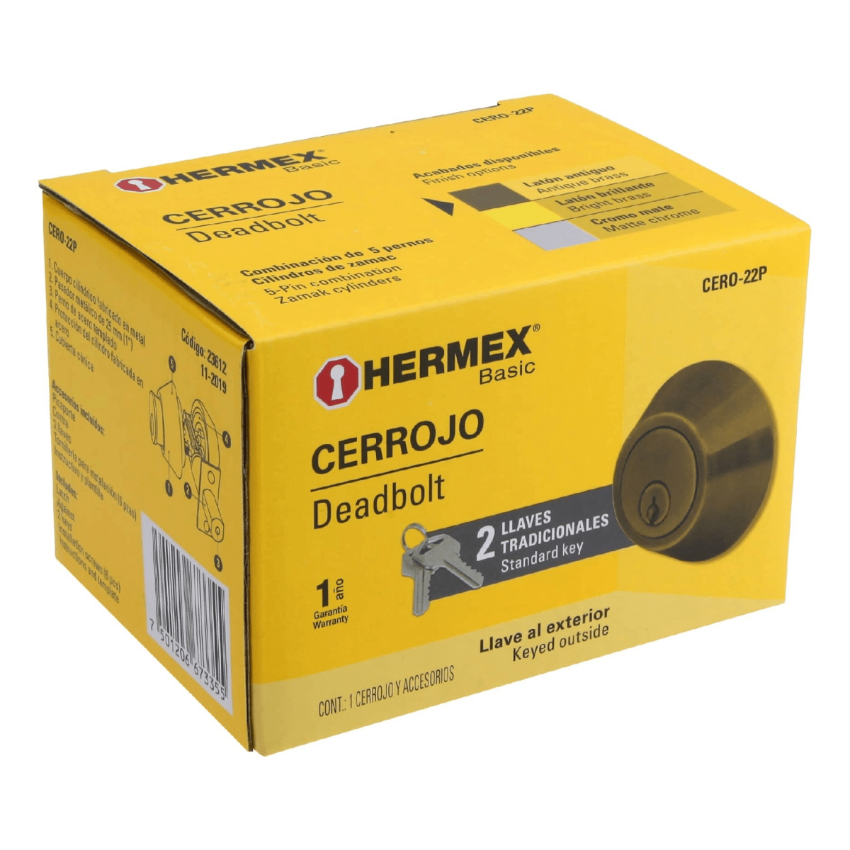 Chapa Cerrojo latón antiguo,  Hermex6