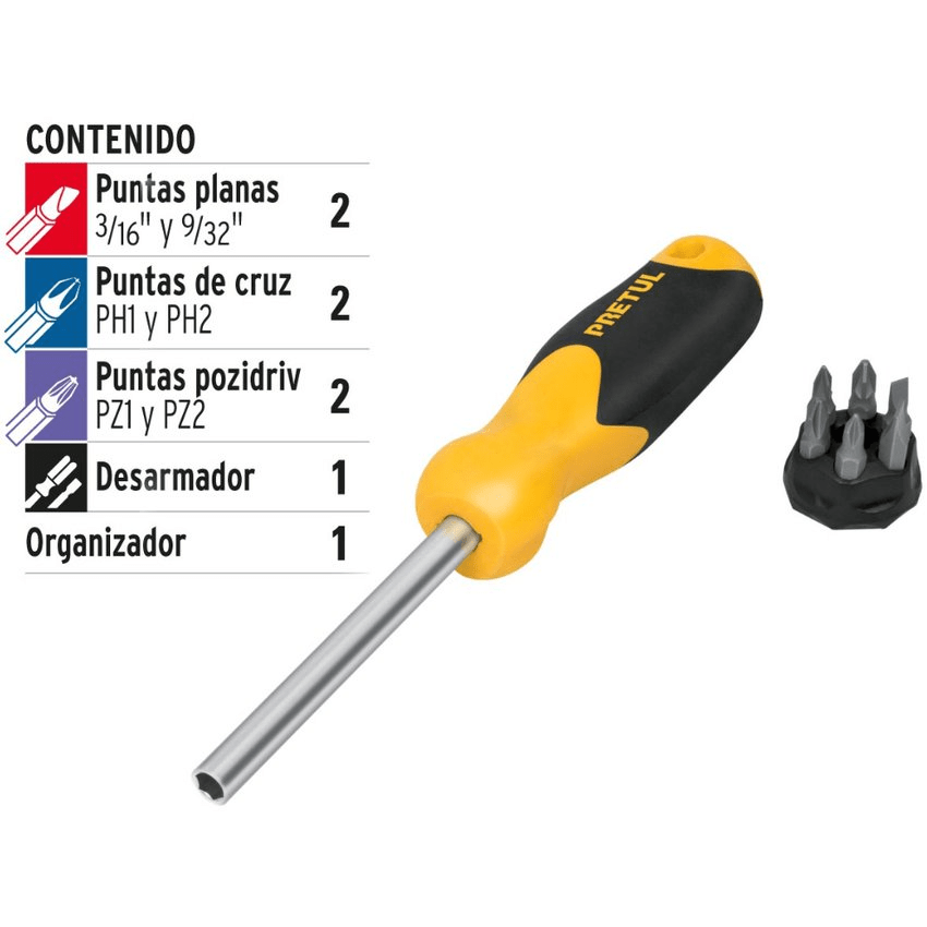 Desarmador con 6 puntas intercambiables, pretul2