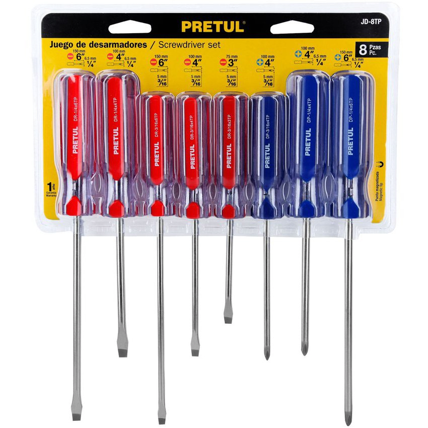 Juego desarmadores, 8 pz, mango pvc, pretul2