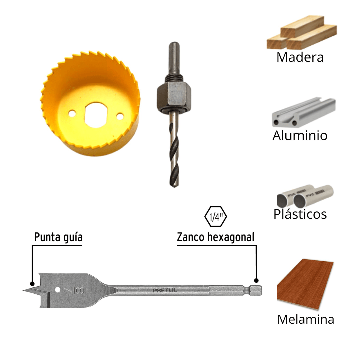 Kit para instalar cerradura 3 piezas brocasierras - pretul2