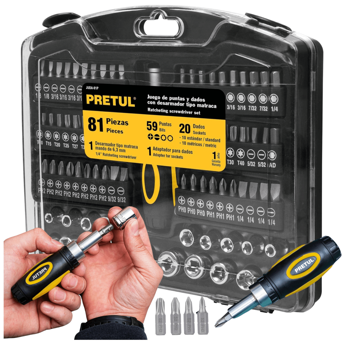 Juego de herramientas dados y puntas 81 piezas pretul1