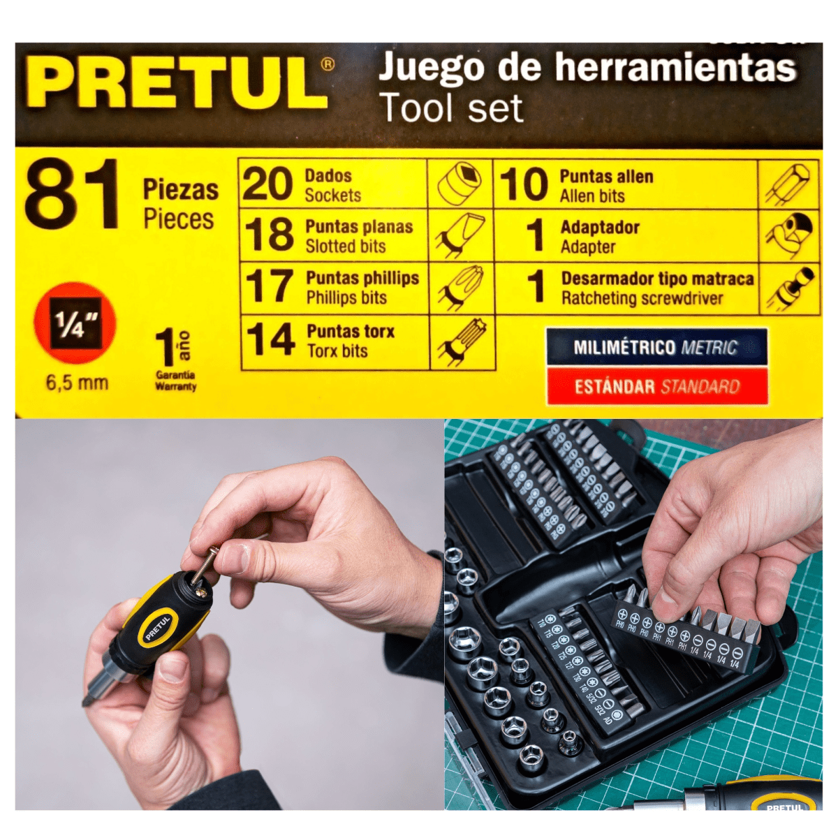 Juego de herramientas dados y puntas 81 piezas pretul4