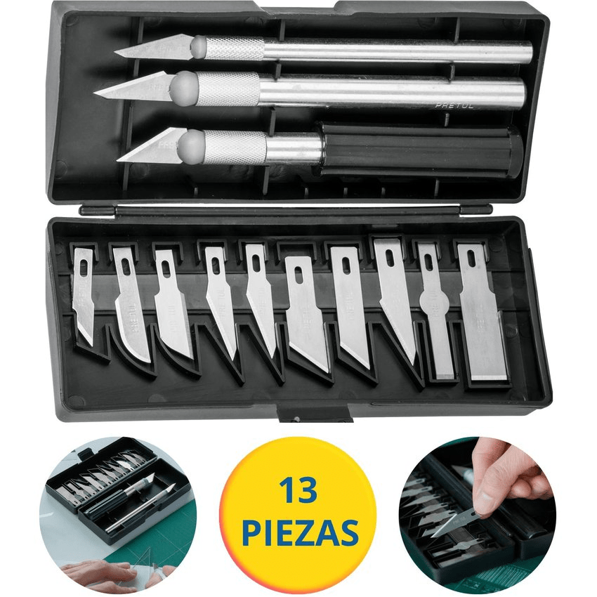 Juego cutter precisión cuchilla exacto tipo bisturí hobby pretul 13pzs1
