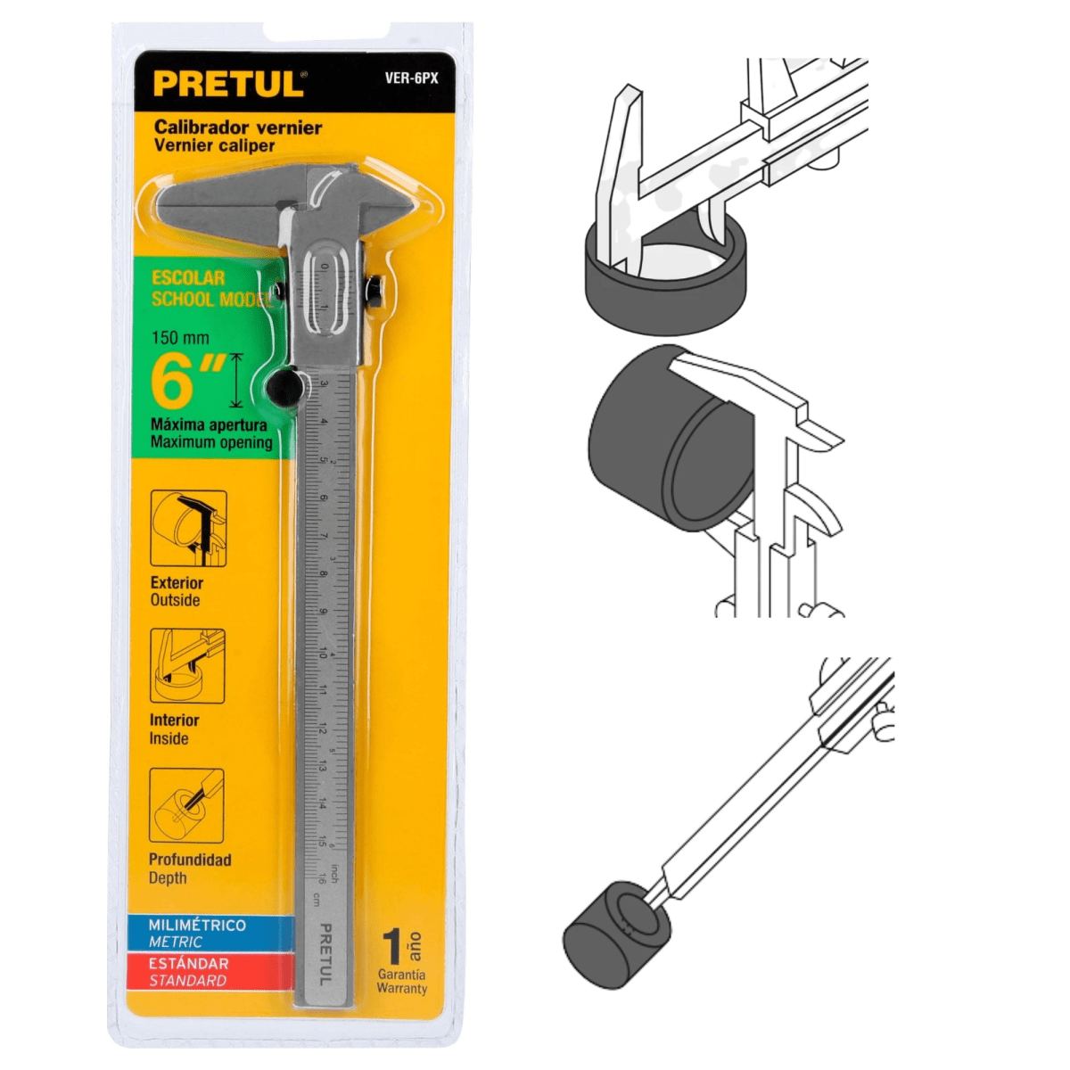 Calibrador Vernier de 6Pulg Pretul3