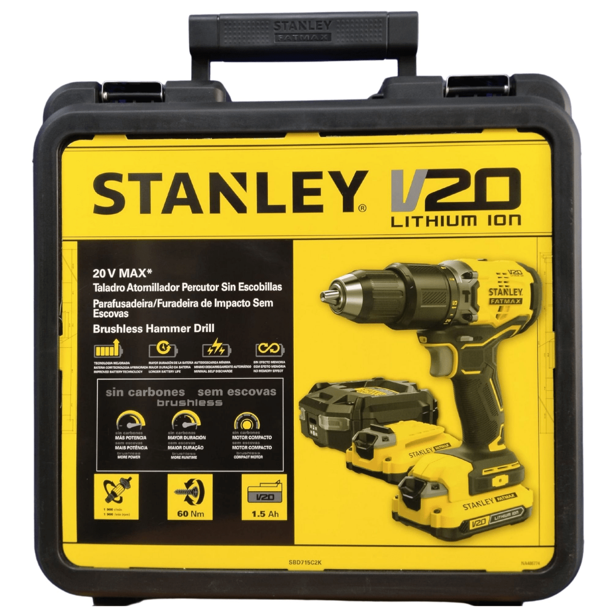 TALADRO PERCUTOR INALAMBRICO BRUSHLESS 20V SET 100 PUNTAS Y BROCAS STANLEY5