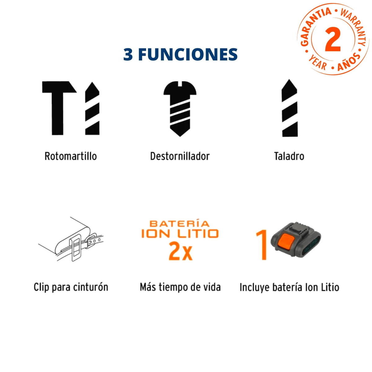 Taladro percutor inalámbrico 20V 3 funciones 1/2