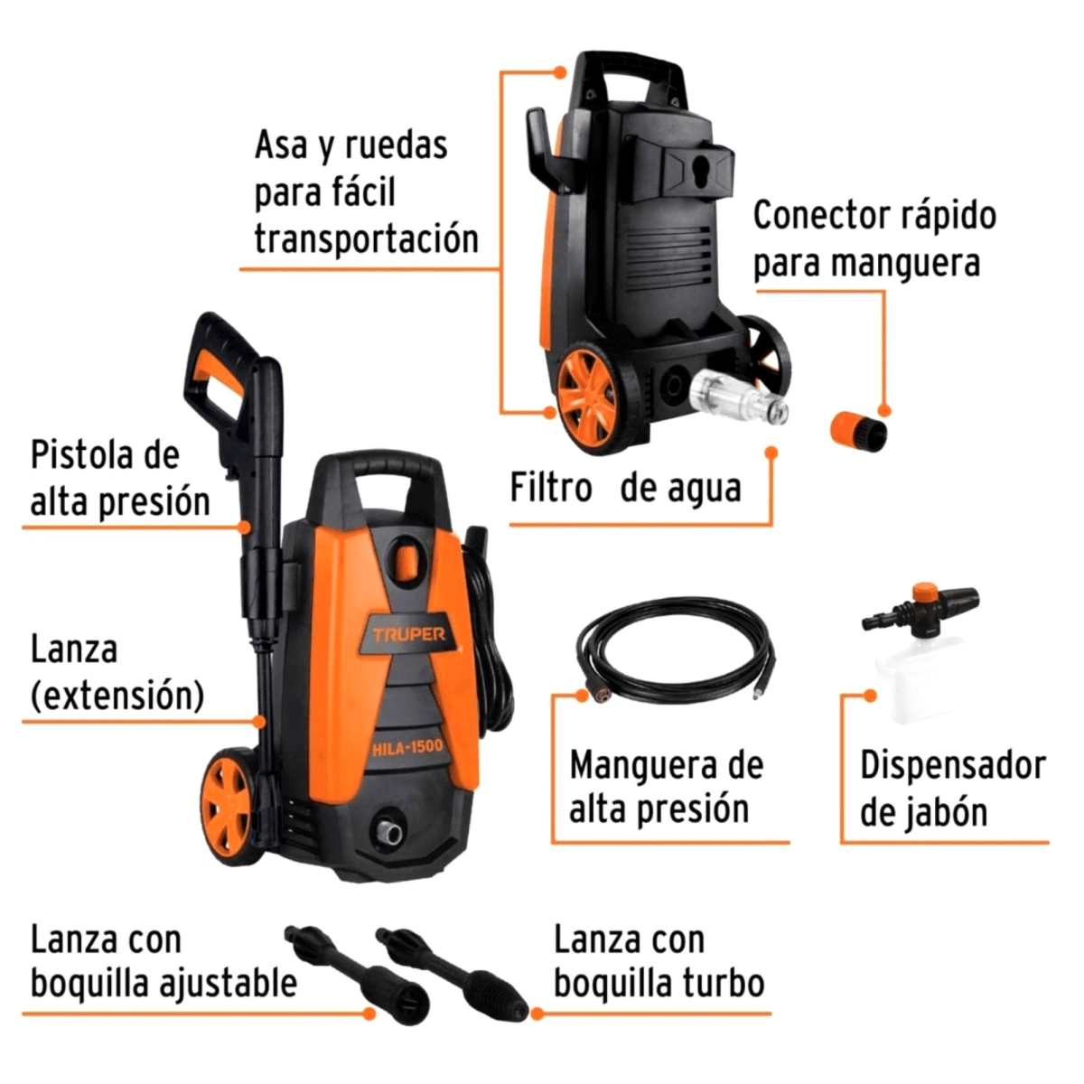 Hidrolavadora Eléctrica 1400W 1500 PSI HILA-1500-2 Truper3