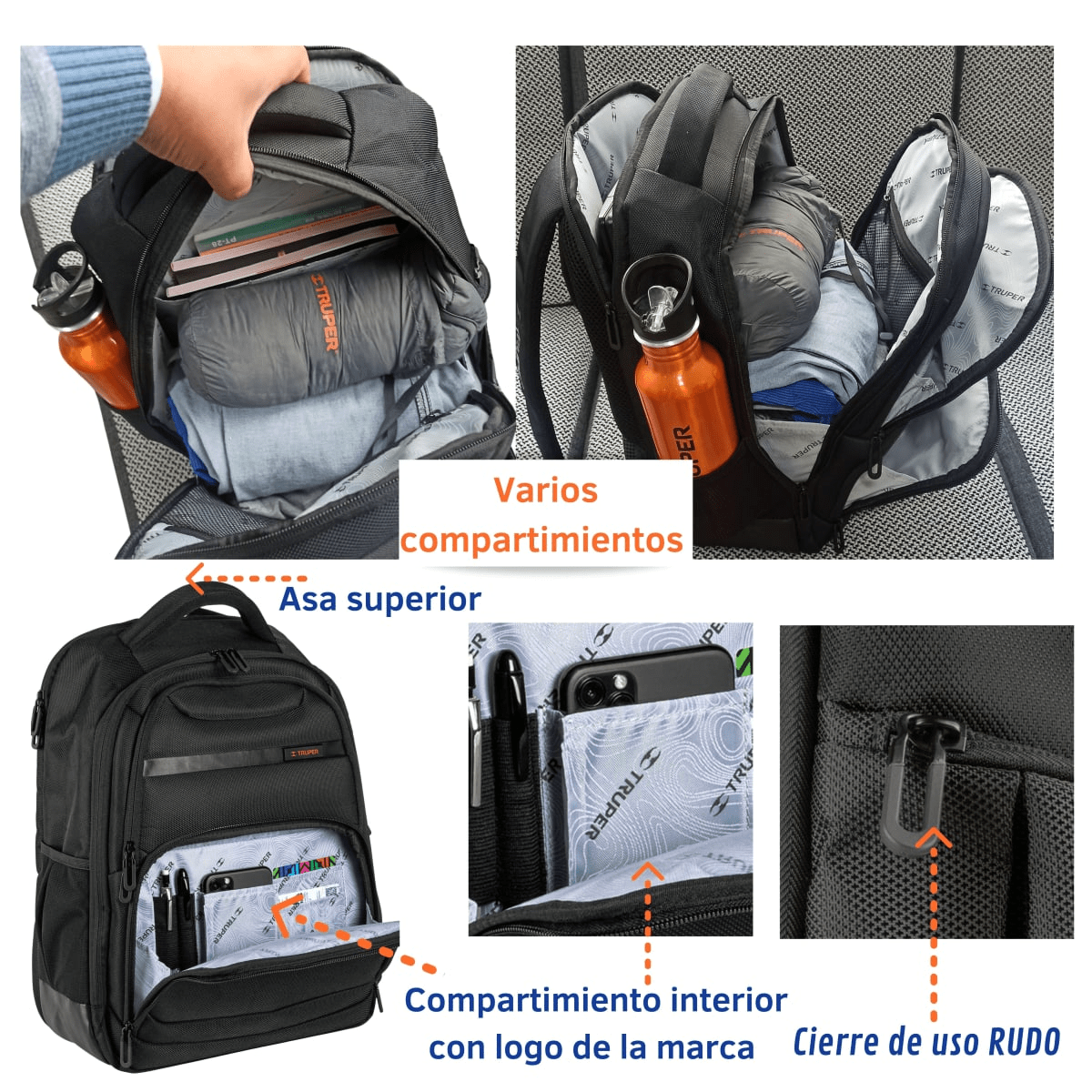 Mochila porta laptop Truper USB Mochila de Hombre - Negro / L3