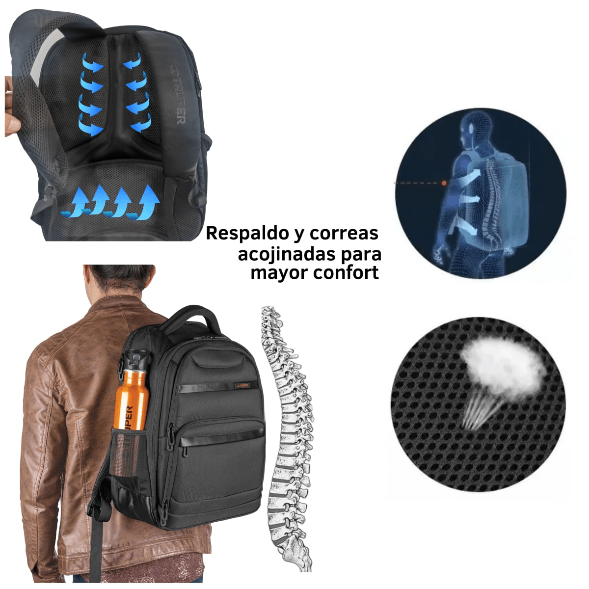 Mochila porta laptop Truper USB Mochila de Hombre - Negro / L4