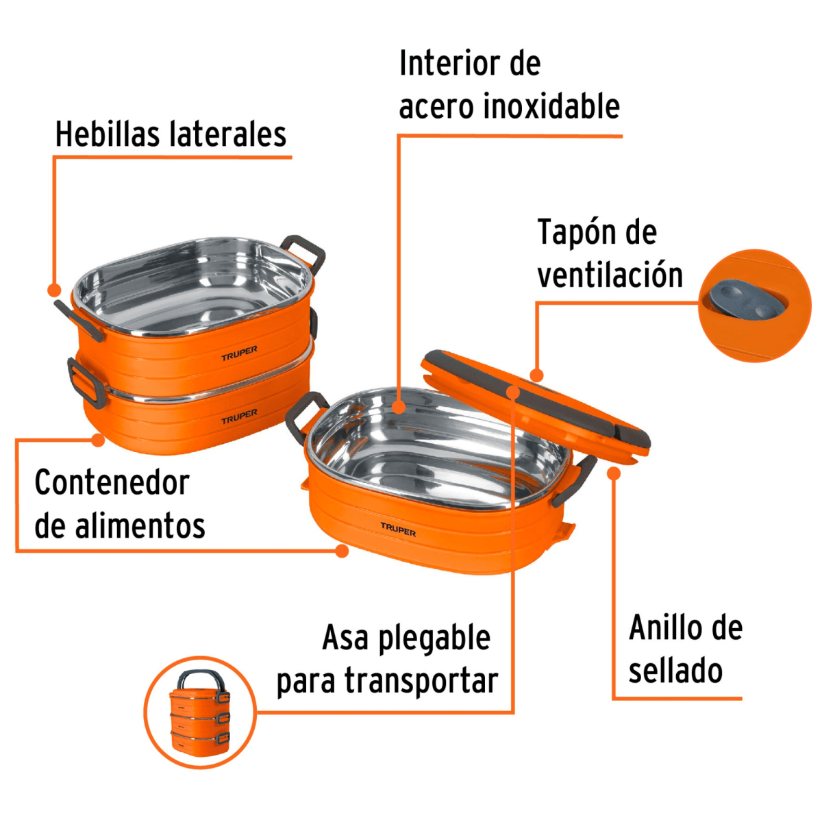 Lonchera térmica portamienda  de acero inoxidable, Truper2