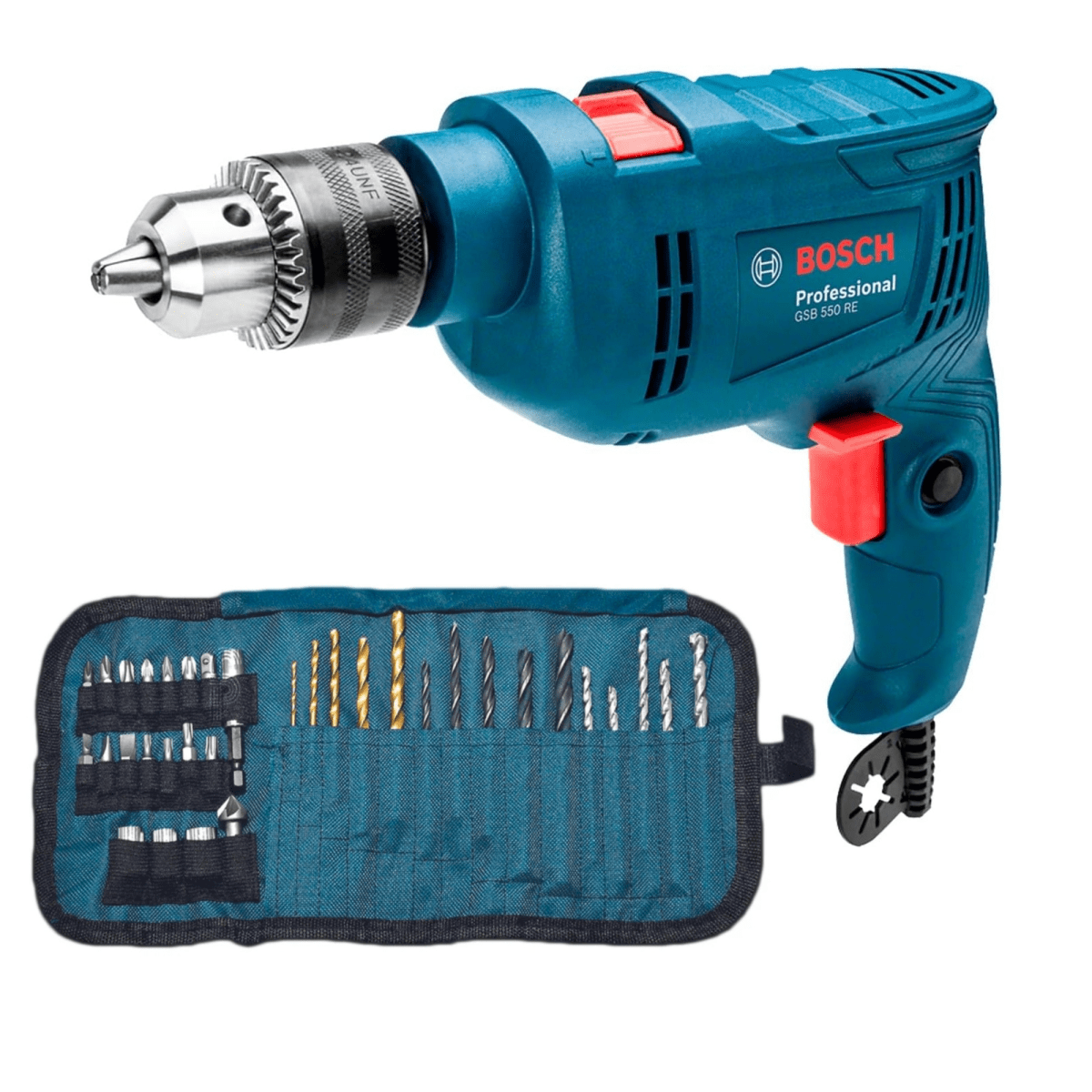 Taladro Percutor Eléctrico 550W + 34 accesorio puntas y brocas Bosch1