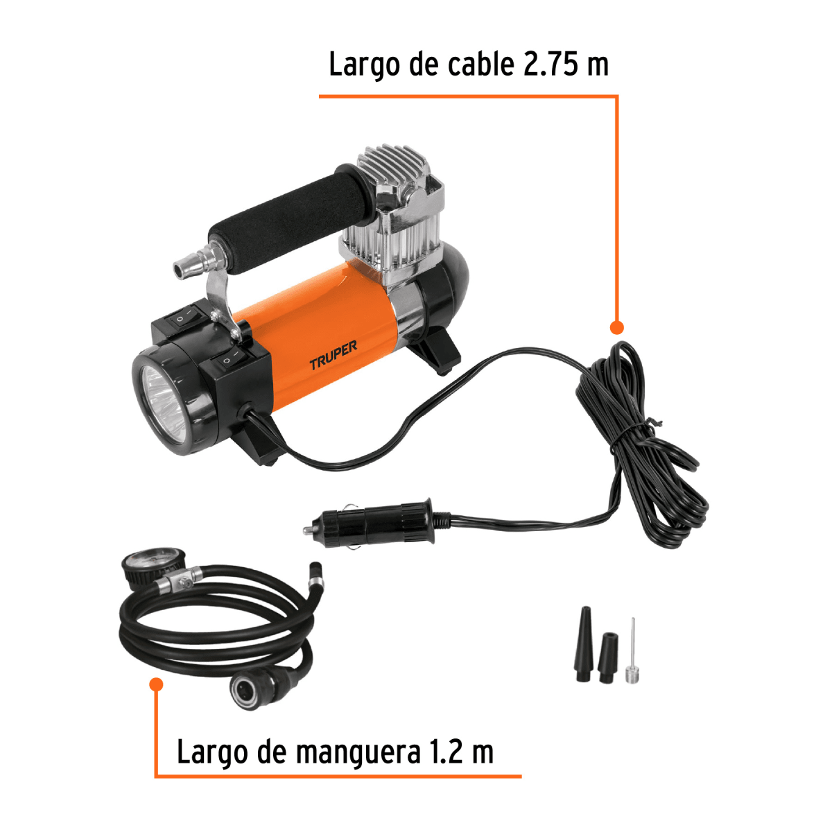 Inflador Compresor Aire portátil para auto 12V con linterna3