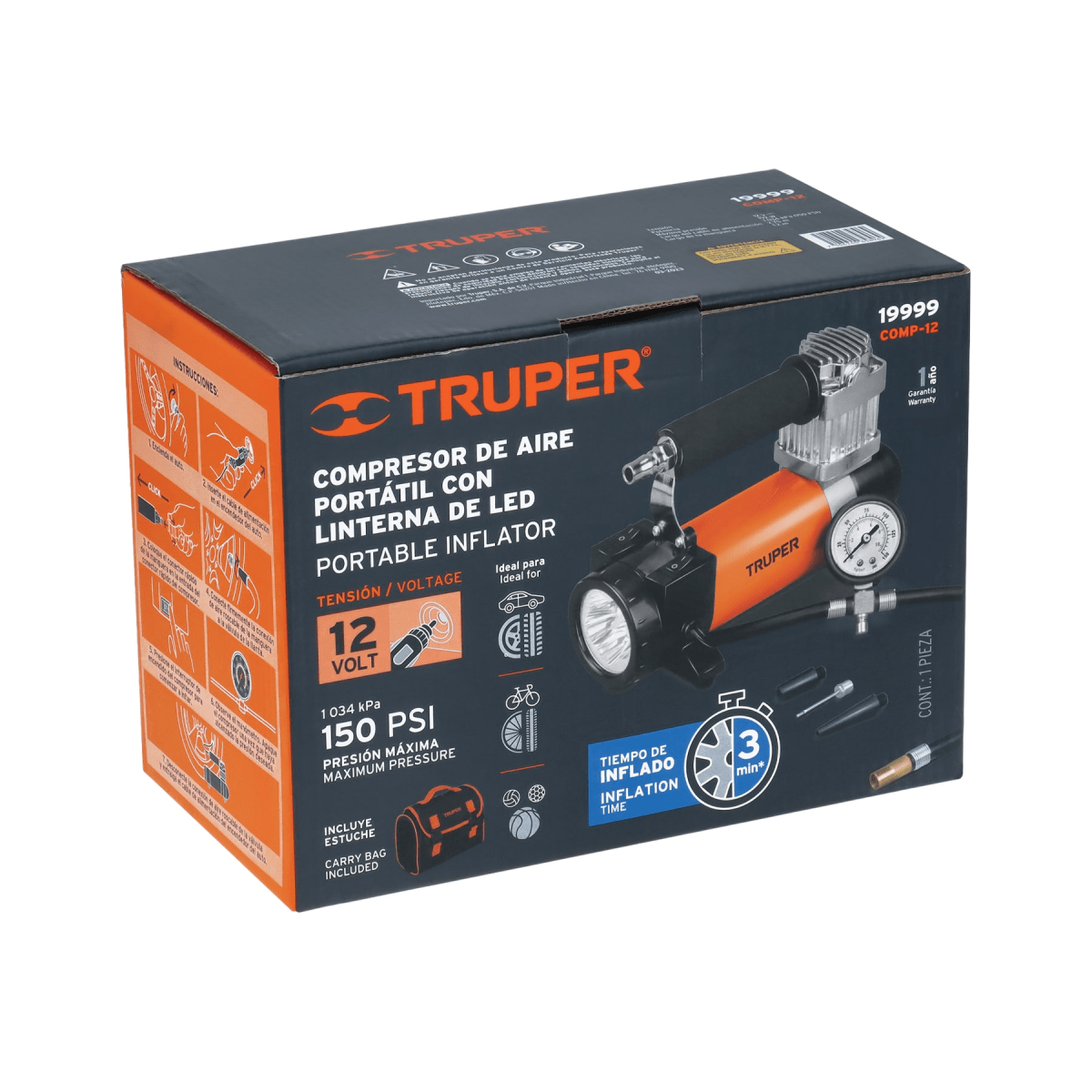 Inflador Compresor Aire portátil para auto 12V con linterna5