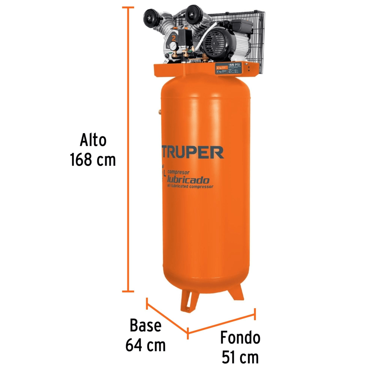 Compresora de aire 240L lubricada de banda vertical Truper4