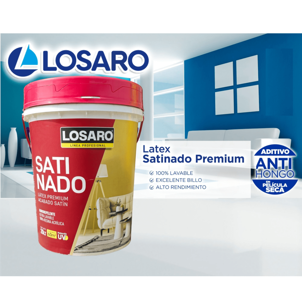 Pintura Látex Premium Satinado Losaro 20L 5 Gal Blanco - Anti hongos4