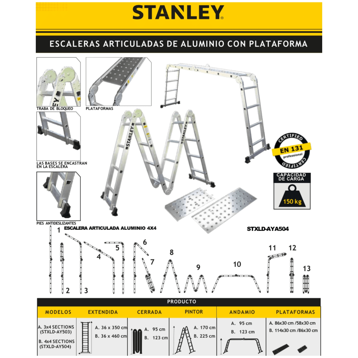 Escalera multiposición 16 peldaños articulada 4X4 STANLEY5